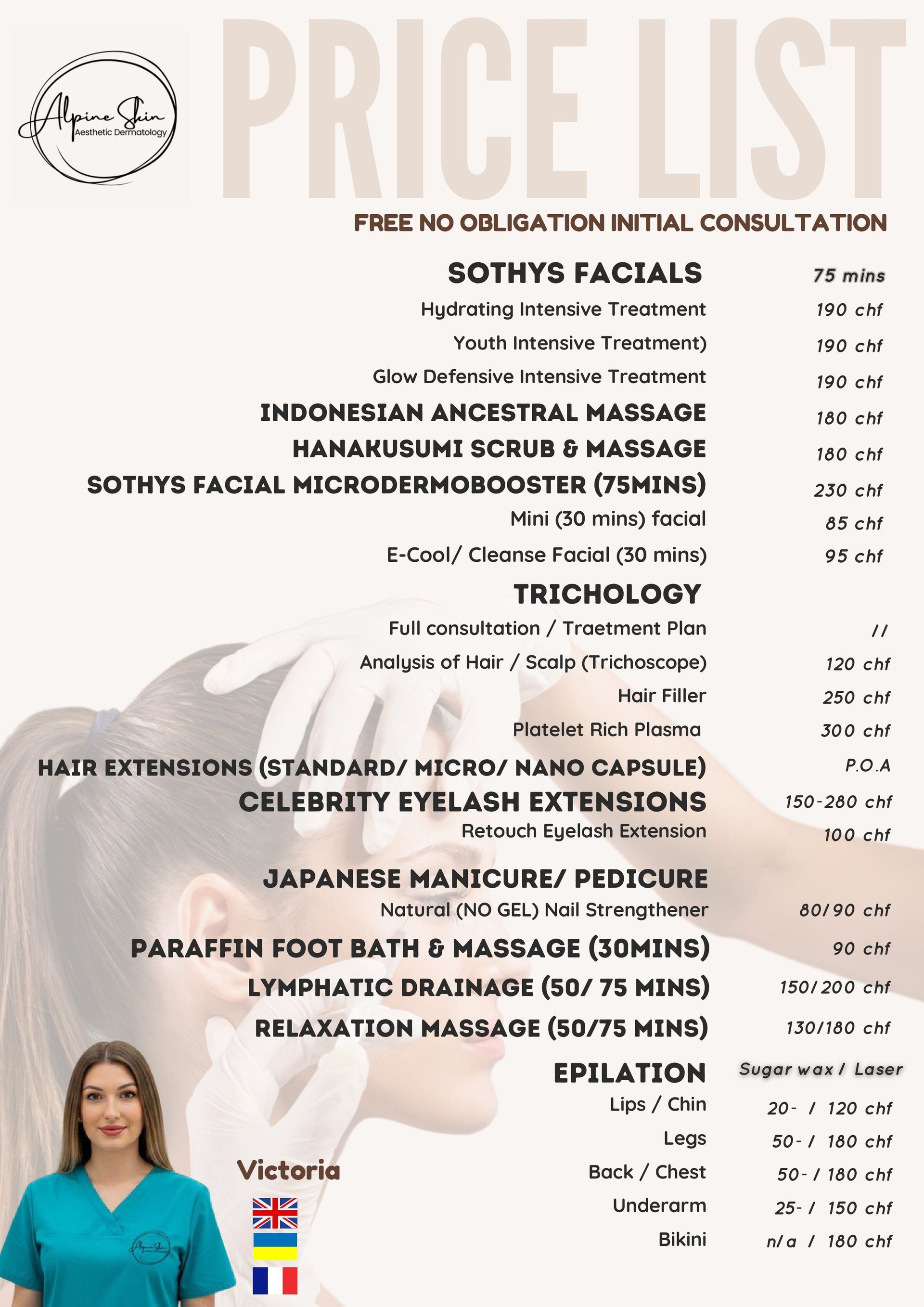 Liste des prix prestations Alpin Skin / mésothérapie /microneedling