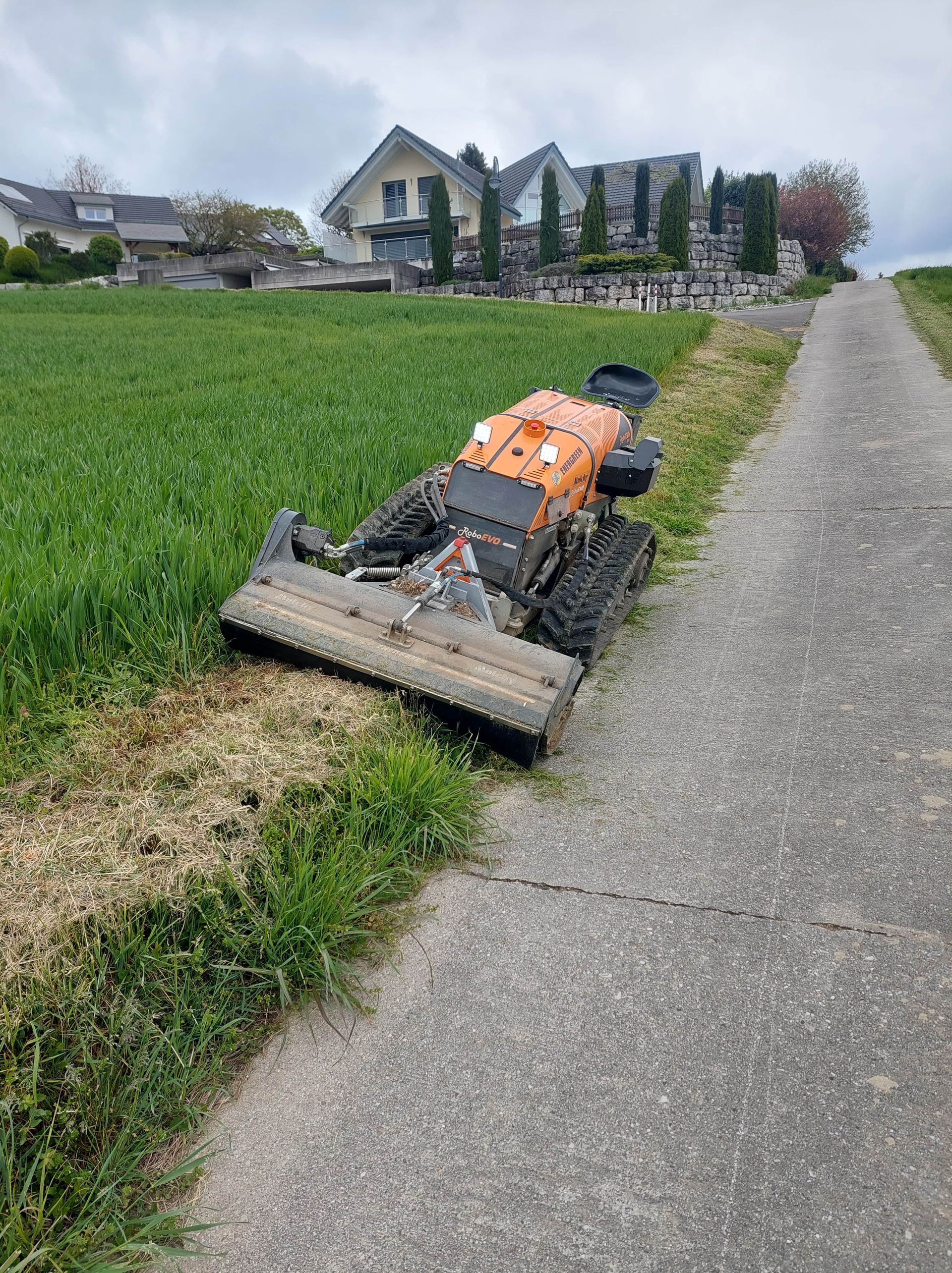 Frédéric Staehli Services Sàrl - une machine tond l'herbe au bord d'une route