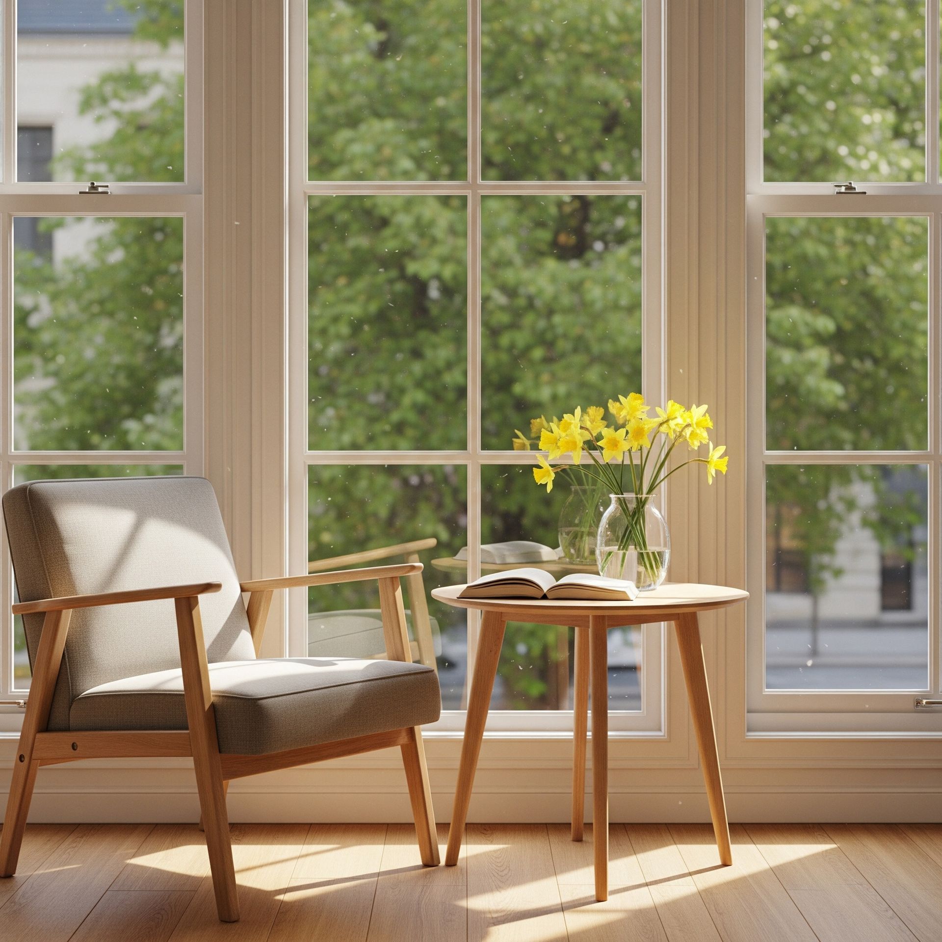 Un salon et une fenêtre.