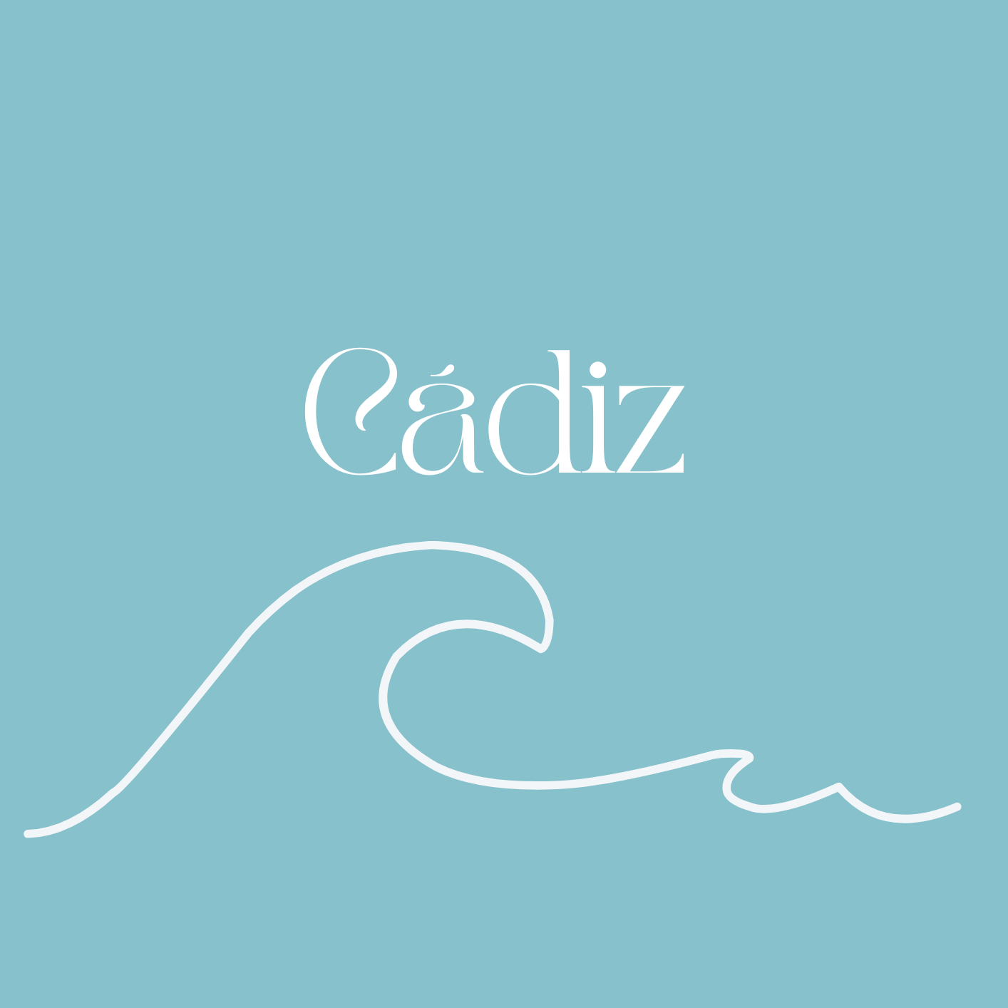 Un fondo azul con la palabra Cádiz y una ola.