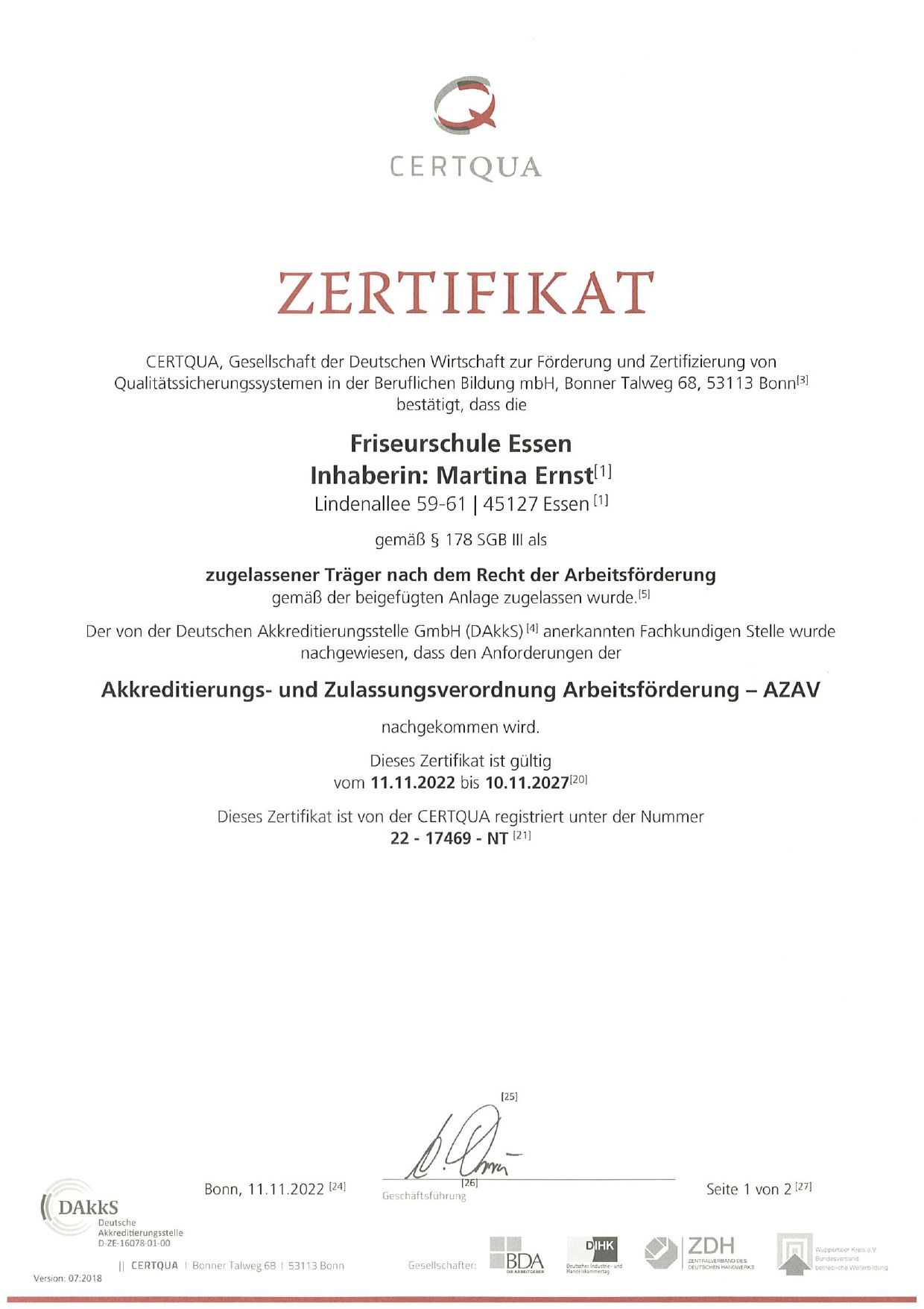 Zertifikat Friseurschule Essen