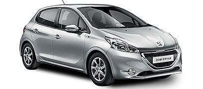 Voiture à hayon Peugeot 208 Style argentée.