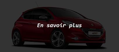 Peugeot 208 GTi rouge avec la mention En savoir plus.