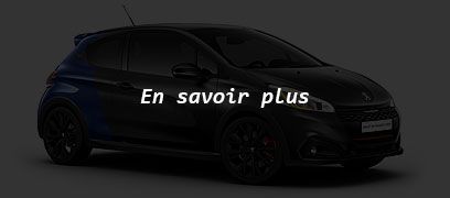Une Peugeot 208 GTI gris foncé avec la mention En savoir plus.