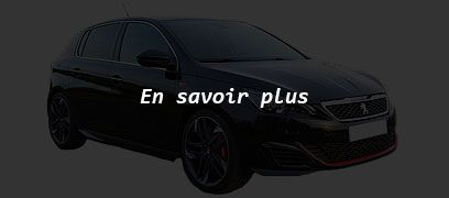 Peugeot 308 GTi noire avec la mention En savoir plus.