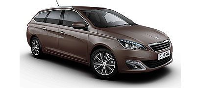Peugeot 308 SW break marron sur fond blanc.