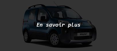 Fourgonnette Peugeot Bipper blanche avec la mention En savoir plus.