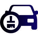 Voiture avec symbole de brosse de nettoyage, probablement pour un service de lavage ou d'esthétique automobile.