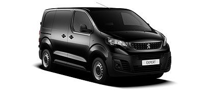 Fourgonnette Peugeot Expert noire sur fond blanc.