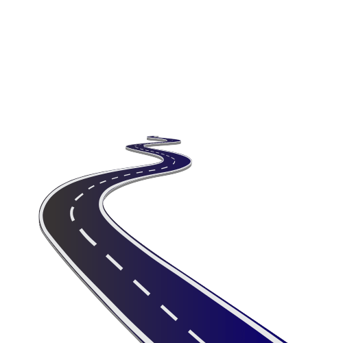 Route asphaltée sinueuse avec marquages ​​de voie blancs sur fond blanc.
