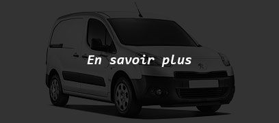 Fourgonnette Peugeot Partner blanche avec la mention En savoir plus.