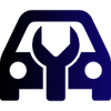 Silhouette de voiture avec icône de clé à molette, dégradé de bleu. Représente la réparation ou l'entretien automobile.