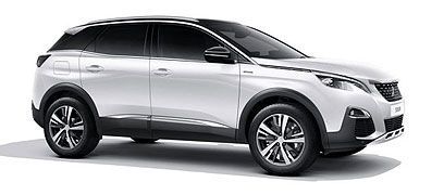 SUV Peugeot 3008 blanc sur fond blanc.