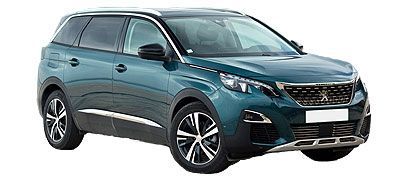 SUV Peugeot 5008 bleu sarcelle foncé sur fond blanc.