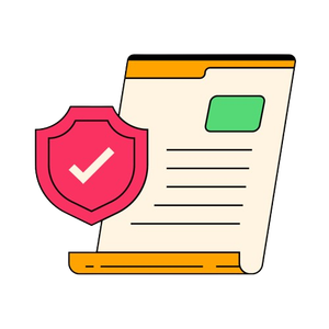 Un escudo con una marca de verificación está al lado de un trozo de papel.