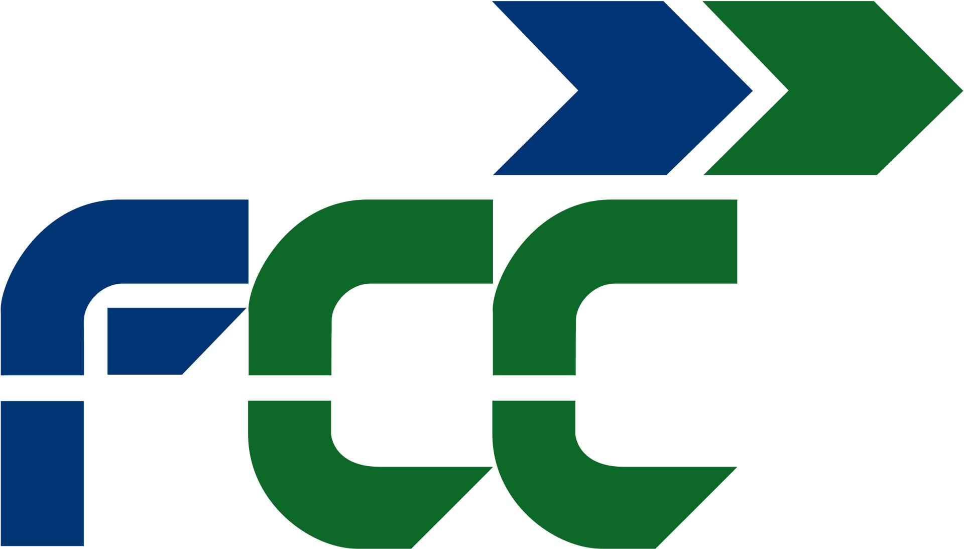 Un logotipo de la FCC azul y verde sobre un fondo blanco