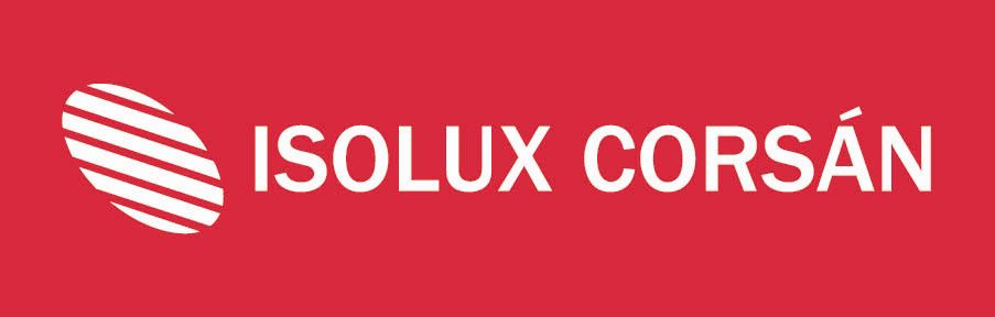 El logotipo de Isolux Corsan está sobre un fondo rojo.