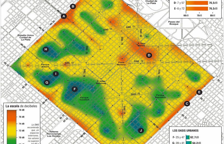 Un mapa de una ciudad con muchos puntos.