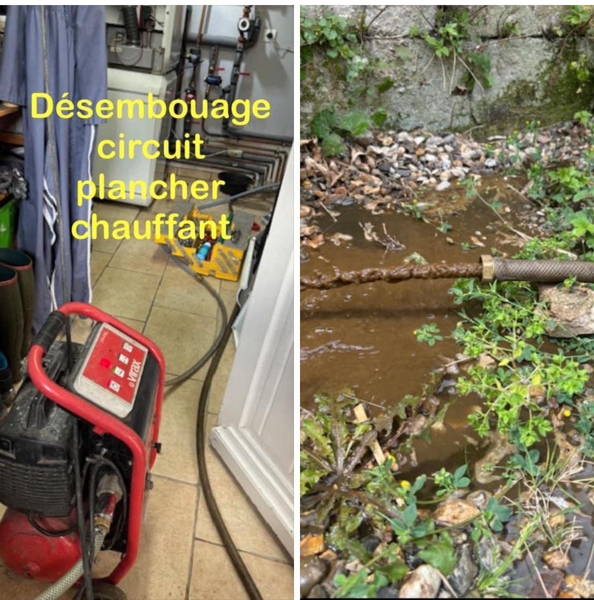 Désembouqge d'un circuit plqncher chauffant.