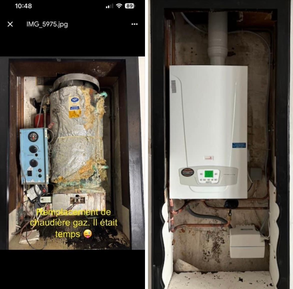 Remplacement d'une chaudière à gaz en très mauvais état.