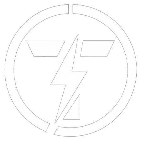 Logotipo blanco con un c&iacute;rculo y una "T" estilizada con un rayo.