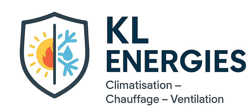 Le logo de kl energies est un bouclier avec un soleil et un flocon de neige dessus.
