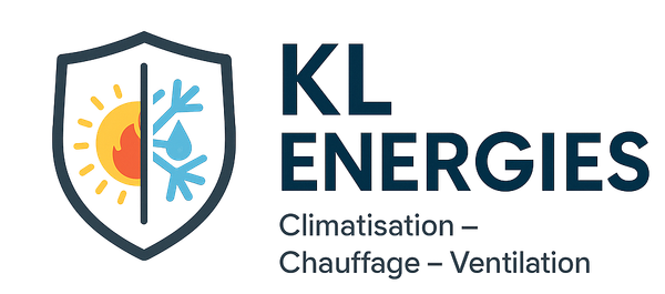 Le logo de kl energies est un bouclier avec un soleil et un flocon de neige dessus.