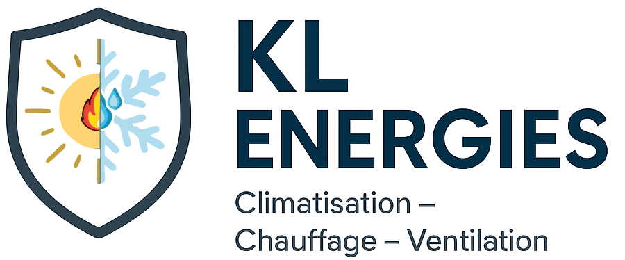 Le logo de kl energies est un bouclier avec un soleil et un flocon de neige dessus.