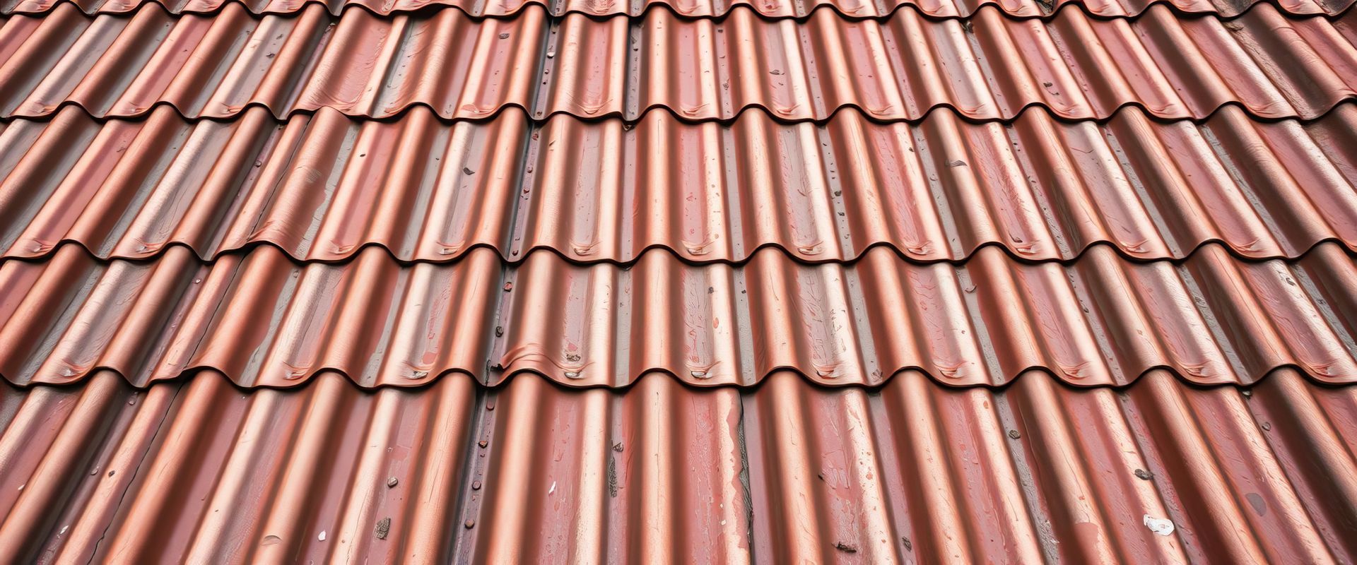 Gros plan sur un toit de tuiles rouges à motif ondulé répétitif.