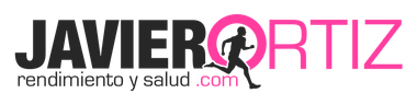 Logotipo de Javier Ortiz con una figura corriendo en la letra "O". Incluye la direcci&oacute;n del sitio web.