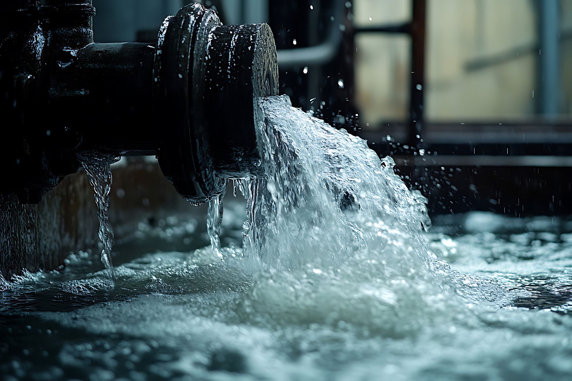 Agua saliendo a borbotones de una tubería, creando un chapoteo.