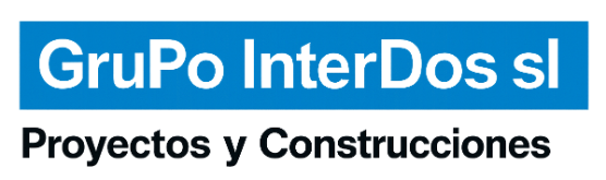 Logotipo de Grupo InterDos sl, empresa constructora, con "Proyectos y Construcciones" debajo.