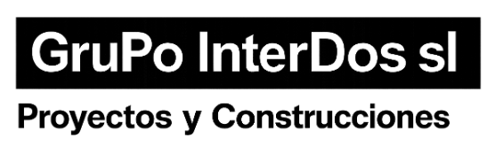 Logotipo de Grupo InterDos sl, empresa constructora, con "Proyectos y Construcciones" debajo.