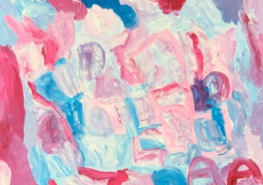 Toile rose, bleu, violet