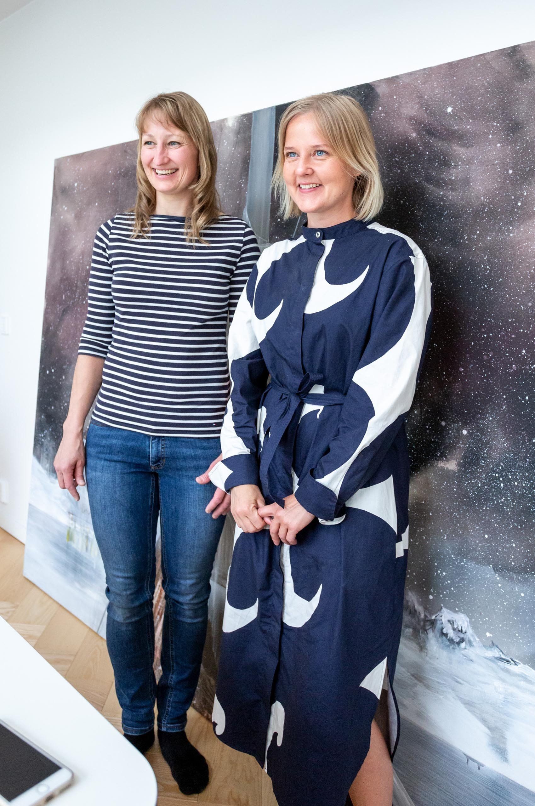 Kuvataiteilija Hanna Kanto ja entinen alppihiihtäjä Tanja Poutiainen. 