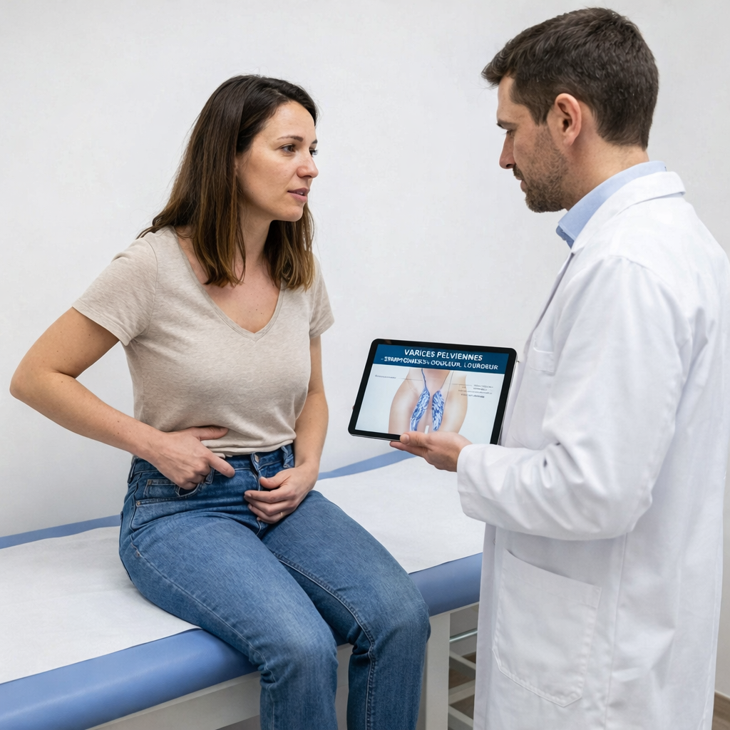 Un chirurgien explique des choses à sa patiente grâce à sa tablette numérique
