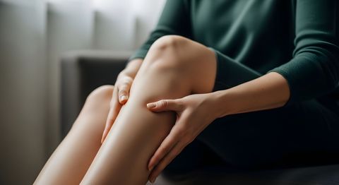 Des mains féminines qui tiennent un mollet