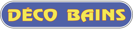 Logo jaune DECO BAINS sur fond bleu