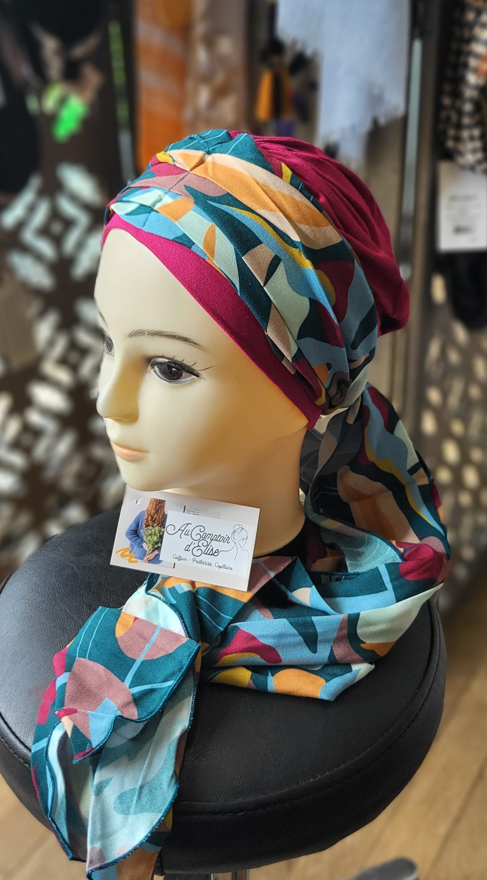 Turban multicolore vert jaune bleu rouge
