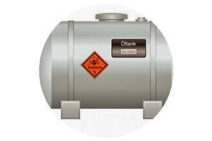 Ein Edelstahltank mit einem Warnschild darauf.