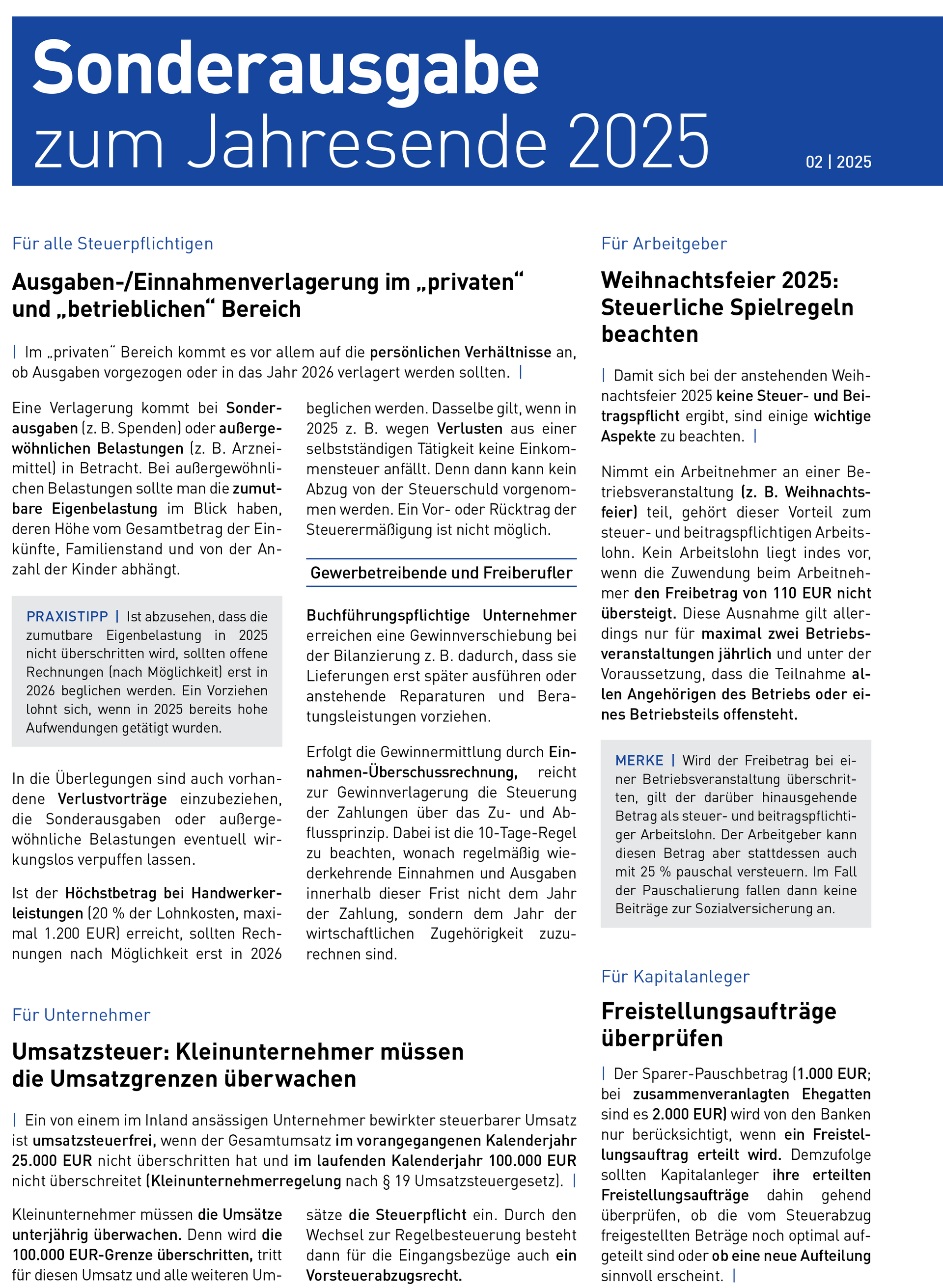 Steuerkanzlei Fürst - neuste Sonderausgabe