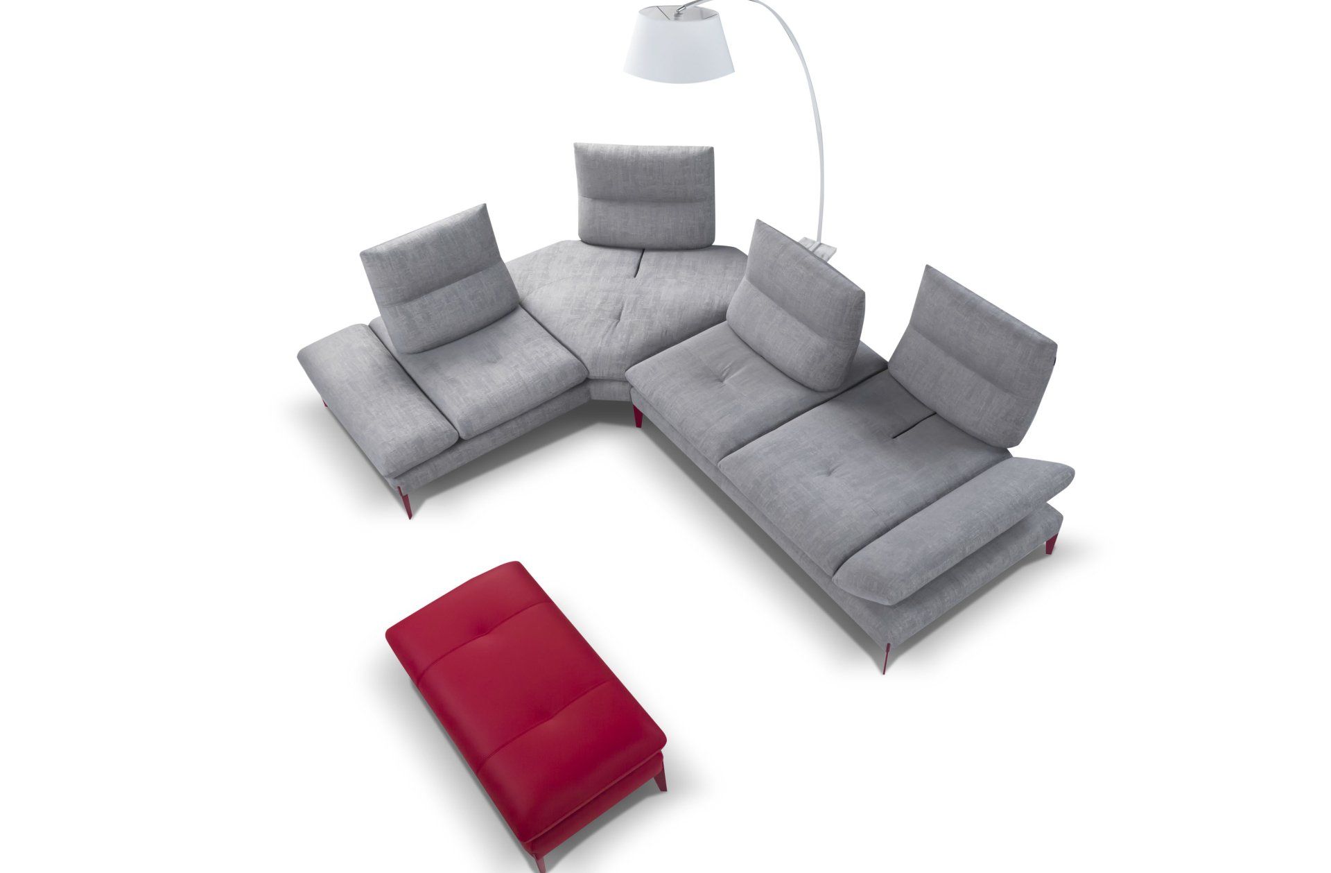 Canapé d'angle en tissu avec pouf