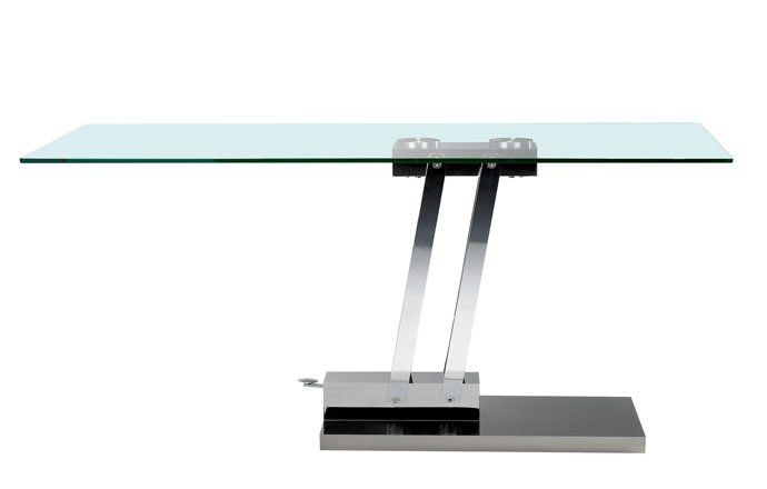 Table basse en verre relevable avec un pied en fer