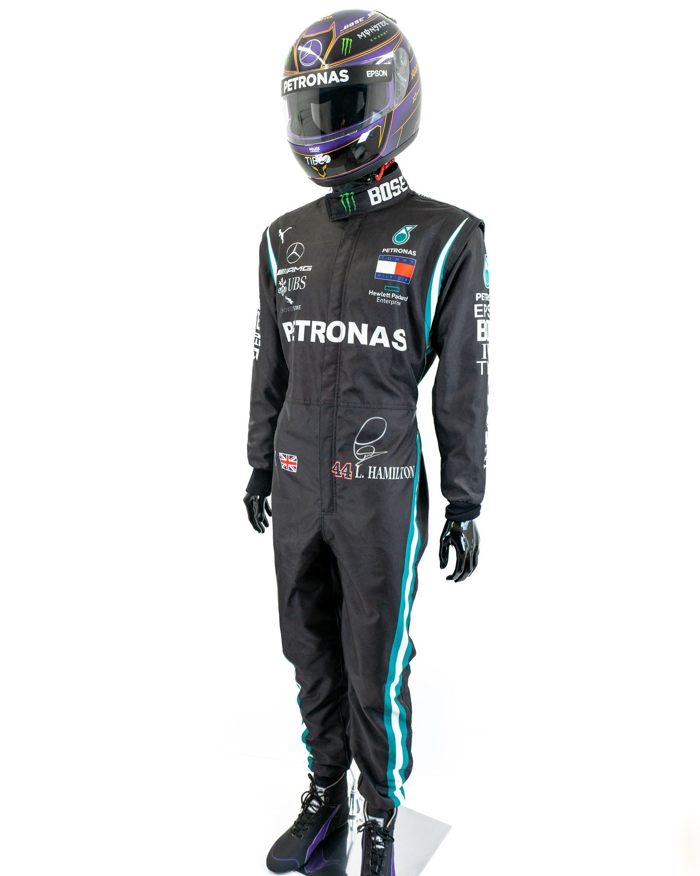 Lewis Hamilton Signed Mercedes AMG F1 Team Replica Racing Suit Complete Outfit