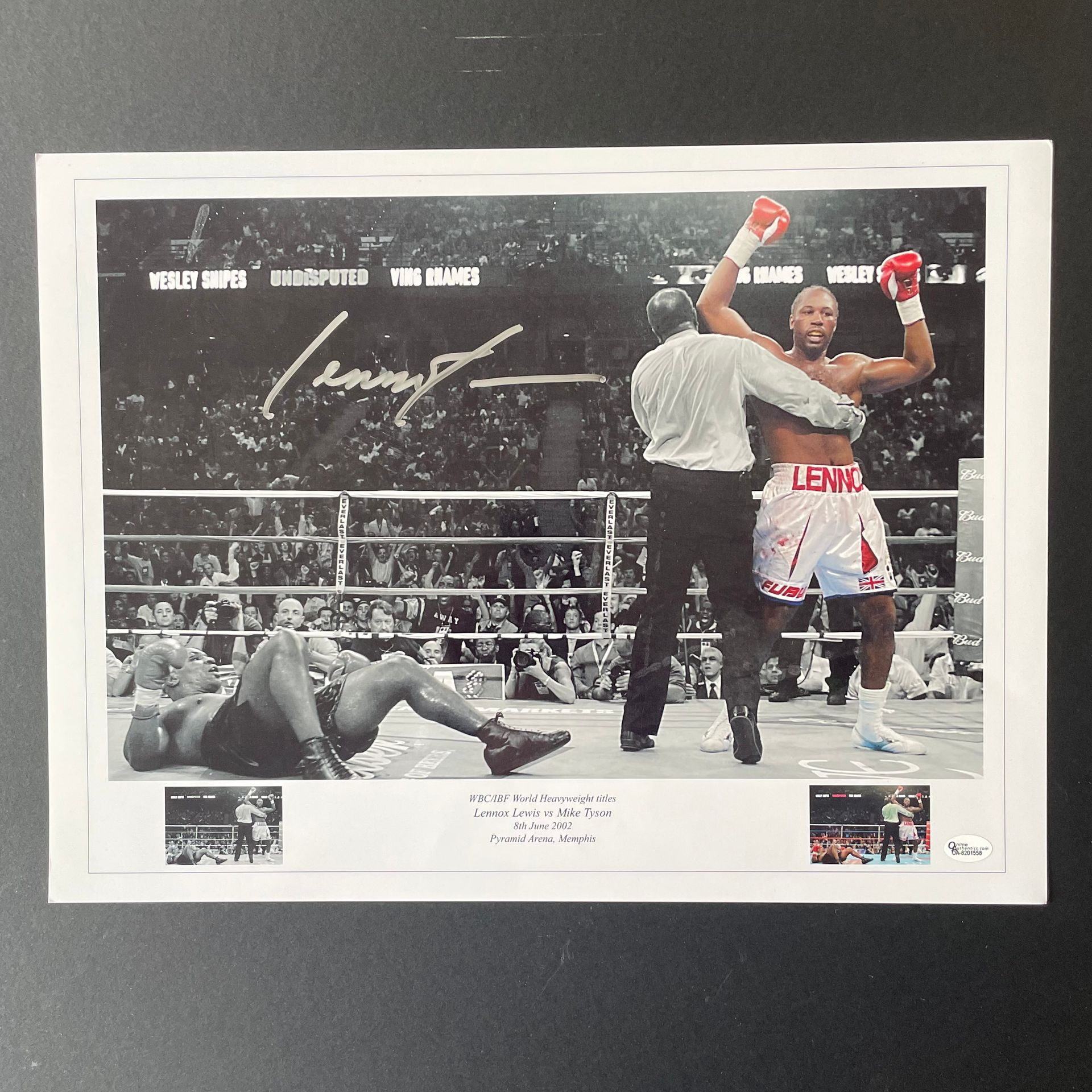 Lennox Lewis Signed Victory Photo vs Mike Tyson (2002)