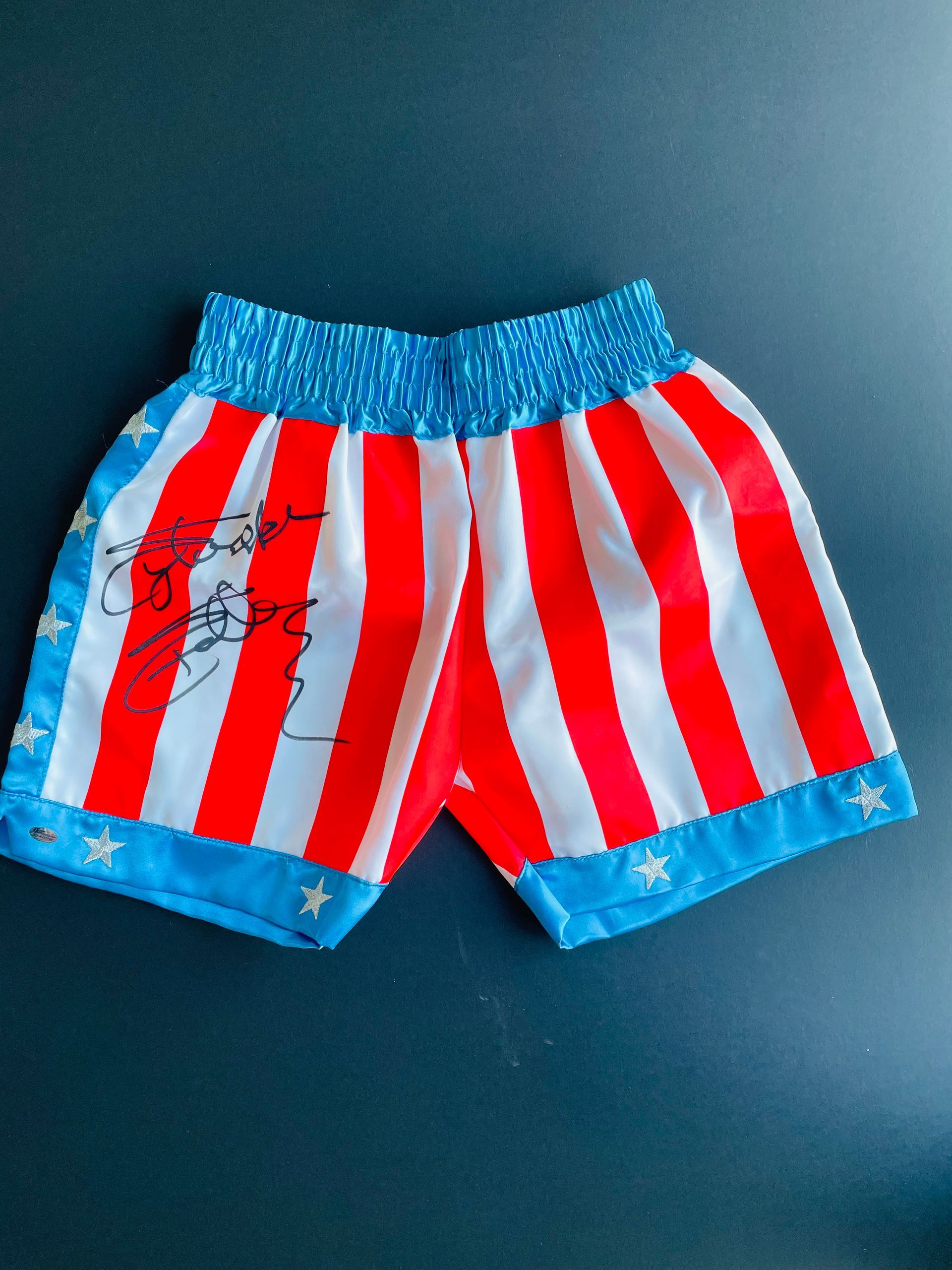 SYLVESTER STALLONE HAND SIGNED ROCKY IV SHORTS