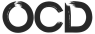 Letras negras estilizadas “OCD” sobre un fondo blanco