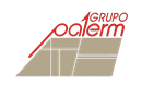 El logotipo rojo de "Grupo Palerm" estilizado con un rect&aacute;ngulo beige diagonal y fragmentado debajo.
