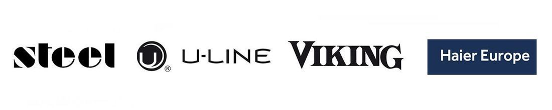 Logotipos para Steel, U-Line, Viking y Haier Europe.