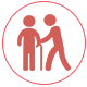 Un icono rojo de dos personas tomadas de la mano en un círculo.